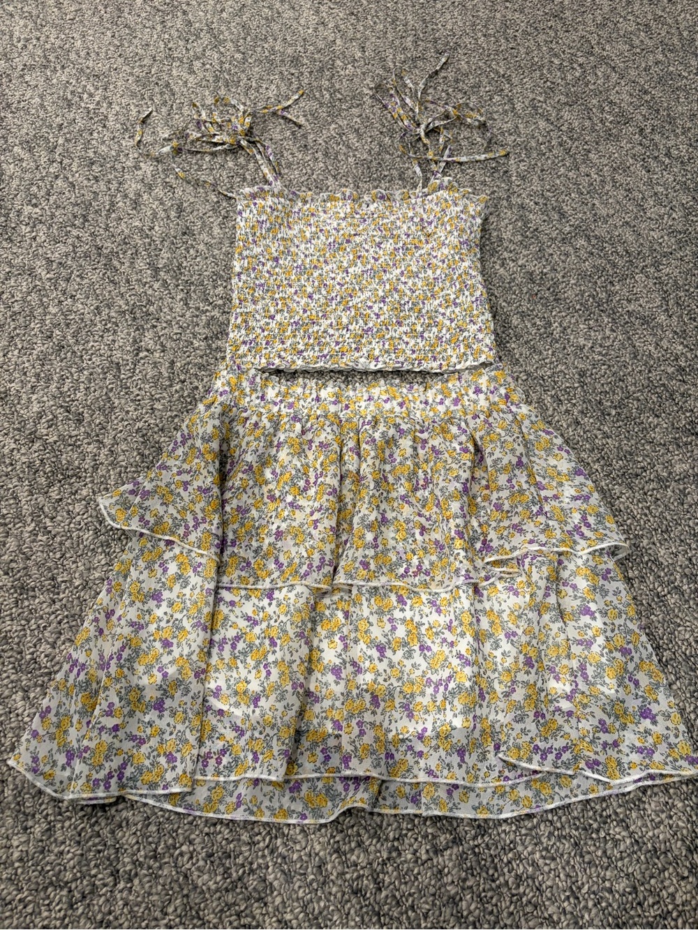 Katie J NYC Floral Tie-Shoulder Two-Piece Skirt Set in Yellow & Lavender